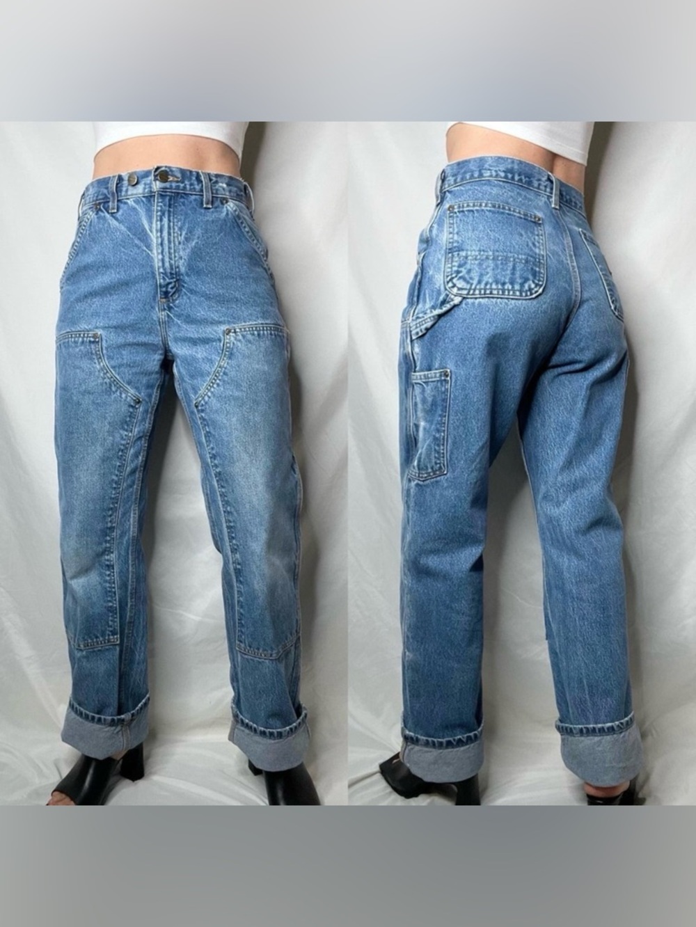 Carhartt Y2K double front knee jeans distressed logger carpenter cargo 28 30